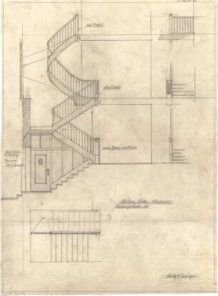 Dolmetsch, Theodor; Adelzhausen (Bayern); Pfarrhaus - Treppengeländer (Grundriss, Ansicht, Details)