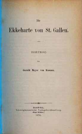 Die Ekkeharte von St. Gallen : Vortrag