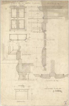 Bestelmeyer, German; Grafing bei München (Bayern); Protestantische Kapelle - Mobiliar, Schrank und Schreibtisch (Ansichten; Schnitte; Details)