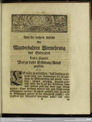Das 1. Capitel. Was zu dieser Erfindung Anlaß gegeben
