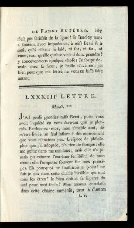 LXXXIIIe Lettre. Mardi.**