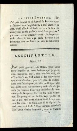 LXXXIIIe Lettre. Mardi.**