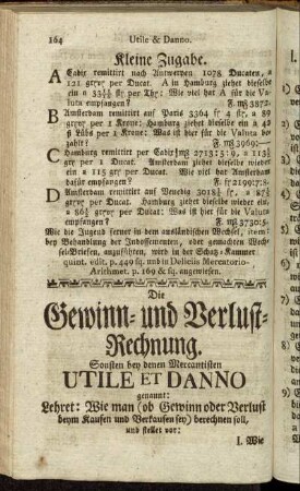 Die Gewinn- und Verlust-Rechnung. - Vom Gewinn oder Verlust pro Cento pro Anno.