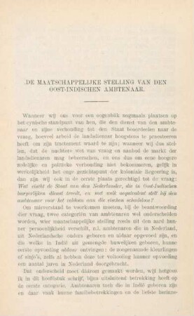 De maatschappelijke stelling van den Oost-Indishen ambtenaar