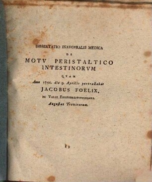 Diss. inaug. med. de motu peristaltico intestinorum