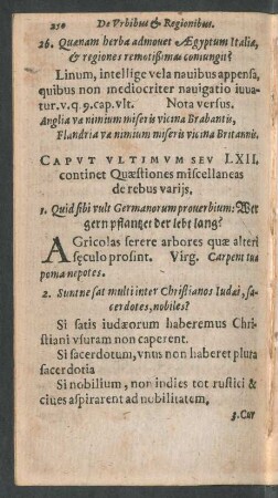Caput Ultimum LXII. continet Quaestiones miscellaneas de rebus variis.