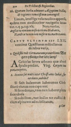 Caput Ultimum LXII. continet Quaestiones miscellaneas de rebus variis.