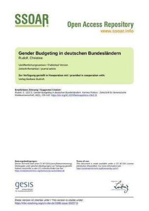 Gender Budgeting in deutschen Bundesländern