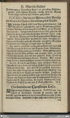 Vorbericht an Christliche Leser