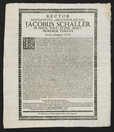 Rector Universitatis Argentoratensis, Jacobus Schaller...