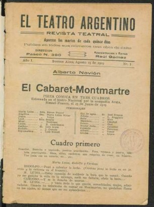 1919000100: El Cabaret-Montmartre : pieza cómica en tres cuadros