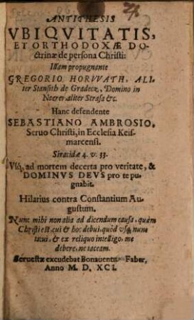 Antithesis ubiquitatis et orthodoxae doctrinae de persona Christi ...