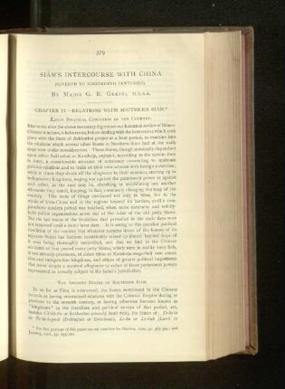 Siam's Intercourse with China. (Seventh to Nineteenth Centuries).