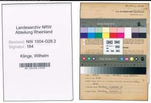 Entnazifizierung Wilhelm Klinge , geb. 08.05.1892 (Postassistent)