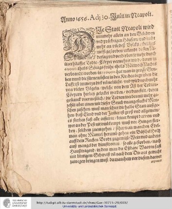 Anno 1656 Adj. 30. Juliii in Neapoli
