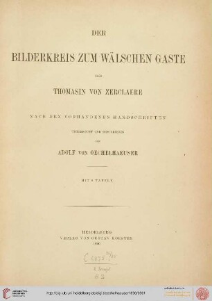 Der Bilderkreis zum Wälschen Gaste des Thomasin von Zerclaere