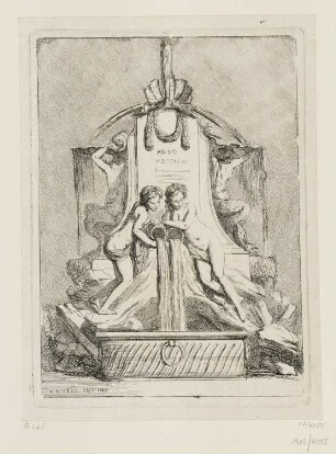 Brunnen, flankiert von zwei Tritonen mit zwei Nymphen, die Wasser aus ihren Urnen gießen, Blatt 26 der Folge "Recueil de différents sujets"