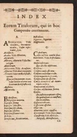 Index Eorum Titulorum, qui in hoc Compendio continentur.