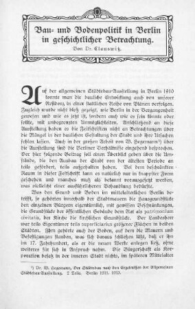 Bau- und Bodenpolitik in Berlin in geschichtlicher Betrachtung