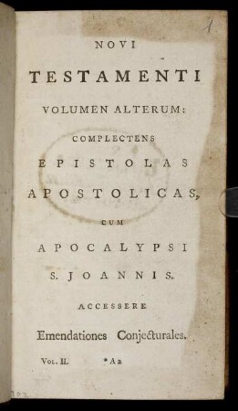 2: Novi Testamenti volumen alterum: complectens Epistolas apostolicas, cum Apocalypsi S. Joannis