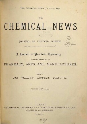 Chemical news and Journal of physical science. 76. 1897