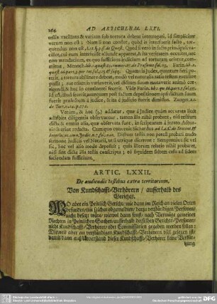 Artic. LXXII. De audiendis testibus extra territorium. Von Kundschafft-Verhörern, ausserhalb des Gerichts