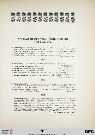 Arbeiten in Steingut, Thon, Majolika und Fayence (Nr. 1-43)