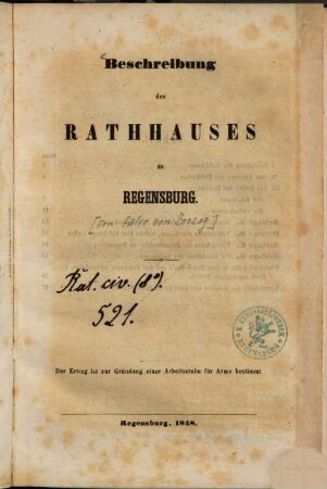 Beschreibung des Rathhauses zu Regensburg