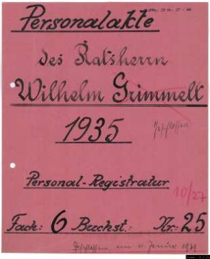 Ratsherren - Personalakten: Rektor Wilhelm Grimmelt, Lehrer.