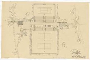 Tennishalle mit Klubräumen, Argentinische Allee, Berlin-Zehlendorf: Grundriss Tennishalle mit Aussenplatz, 1:200