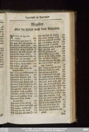 Register über die Lieder nach dem Alphabet.