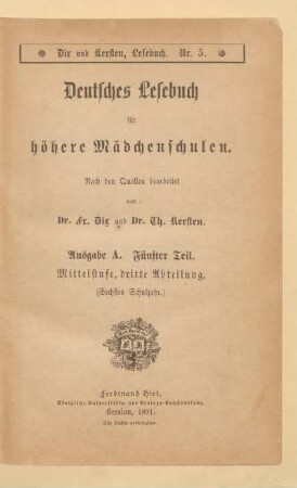 Teil 5 = Mittelstufe, Dritte Abteilung (Sechstes Schuljahr), [Schülerband]: [Teil 5 = Mittelstufe, Dritte Abteilung (Sechstes Schuljahr), [Schülerband]]