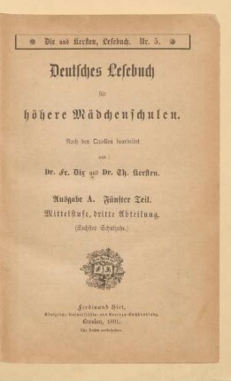 Teil 5 = Mittelstufe, Dritte Abteilung (Sechstes Schuljahr), [Schülerband]: [Teil 5 = Mittelstufe, Dritte Abteilung (Sechstes Schuljahr), [Schülerband]]