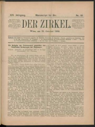 Nr. 10. Wien, am 15. October 1884.
