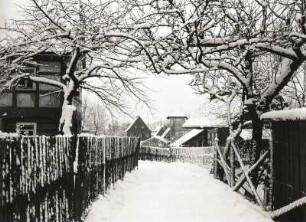 Elbsandsteingebirge. Hintere Sächsische Schweiz. Winterliches Gebirgsdorf, vermutlich Hinterhermsdorf oder Saupsdorf
