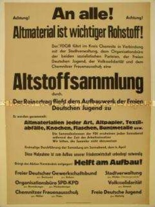 Aufruf zur Altstoffsammlung