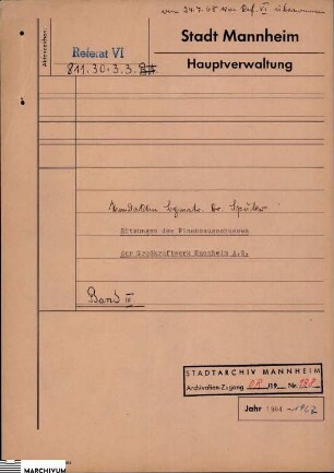 Sammlungen der Niederschriften über die Finanzausschuß-Sitzungen der Großkraftwerk-Mannheim A.G.