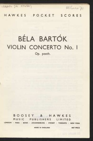 Violin concerto No. I : op. posth.