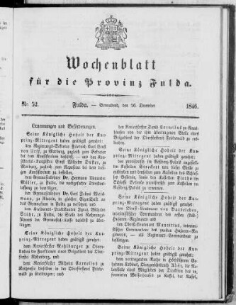 Nr. 52, Ausgabe vom 26. Dezember 1846