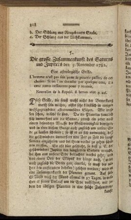 5. Die grosse Zusammenkunft des Saturns und Jupiters den 3. November 1782.