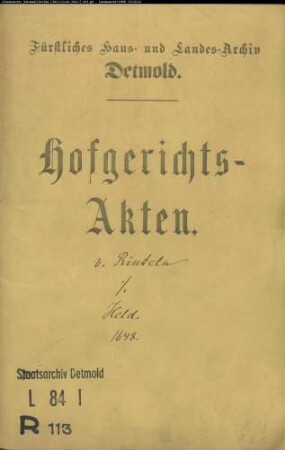von Rinteln, Bernd zu Blomberg gegen Oberstwachtmeister Hermann Helds Kinder - Schuldforderung