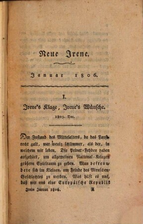 Irene : eine Monatschrift. 1806,1, 1806,1 = Jan.-März