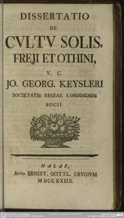 Dissertatio De Cultu Solis, Freii Et Othini