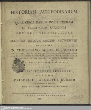 Historiam aurifodinarum et quae circa earum investituram in territoriis saxonicis obvenere vicissitudines
