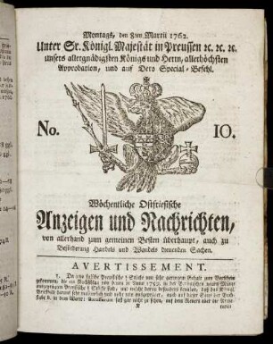 No. 10. Montags, den 8ten Martii 1762.