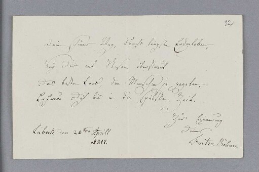 Fritze Böhme. – Lübeck, 20.04.1817