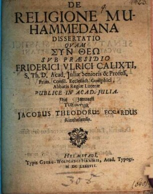De religione muhammedana dissertatio