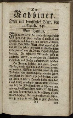 Zwey und dreyßigstes Blatt, den 11. August, 1742.