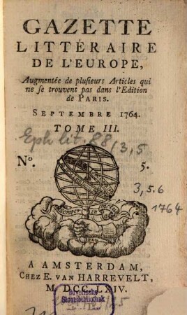Gazette littéraire de l'Europe. 3. 1764, 5 - 6 (Sept. und Okt.)