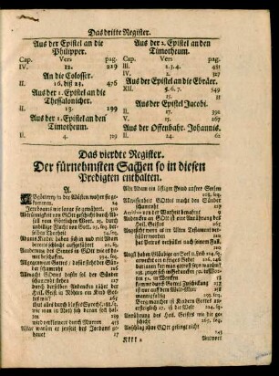 Das vierdte Register. Der fürnehmsten Sachen so in diesen Predigten enthalten